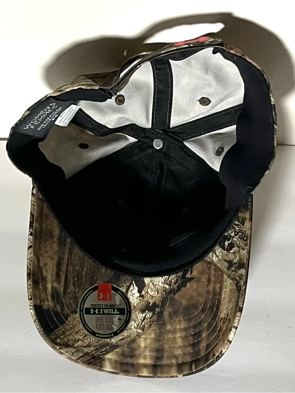 Ladies Under Armour Brown Camo Hat with Pink Embroidered Logo